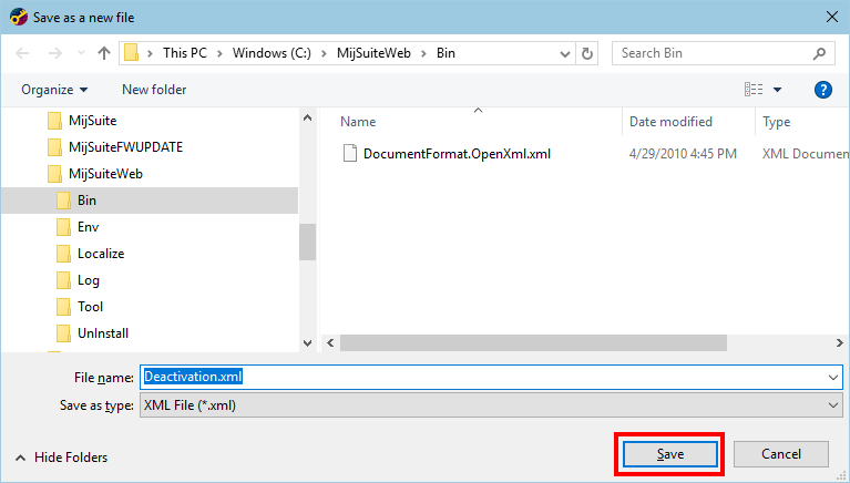 Specify Deactivation File Dialog