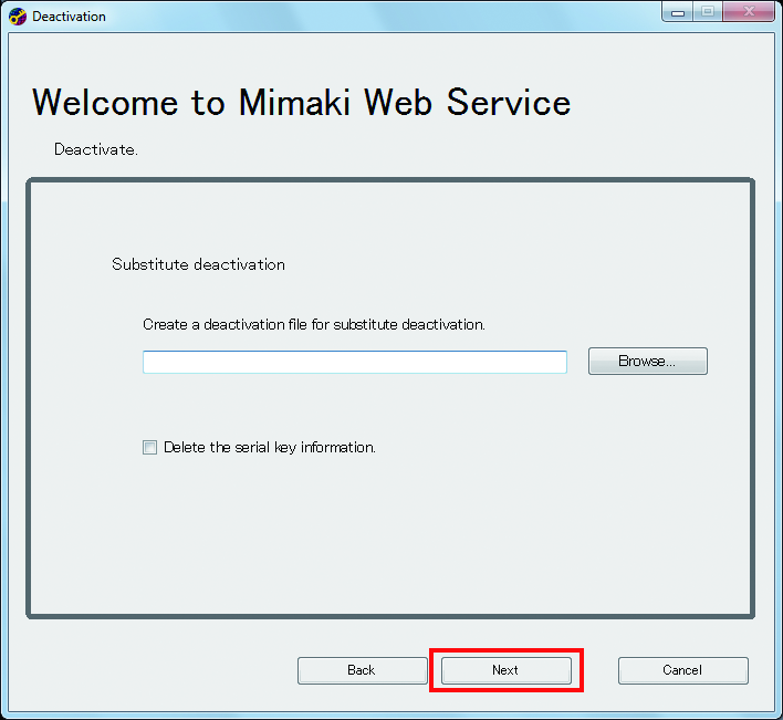 Deactivation file creation screen