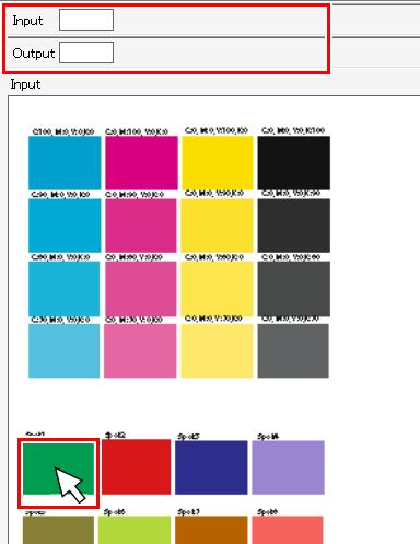 Preview screen where input/output information is not displayed when hovering over a spot color