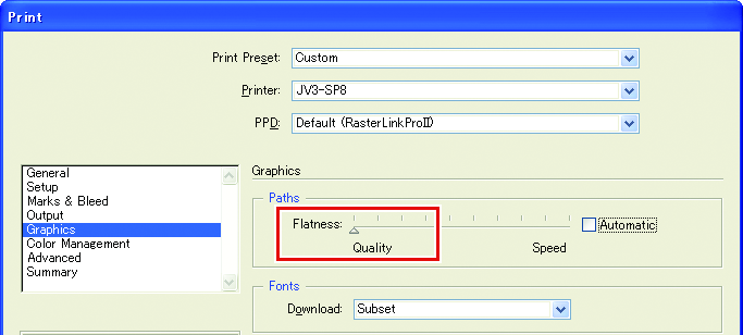 Graphic smoothness setting screen