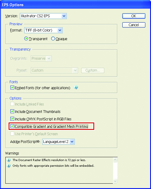 EPS option setting screen