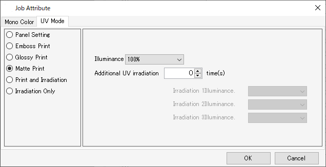 Matte printing setup screen