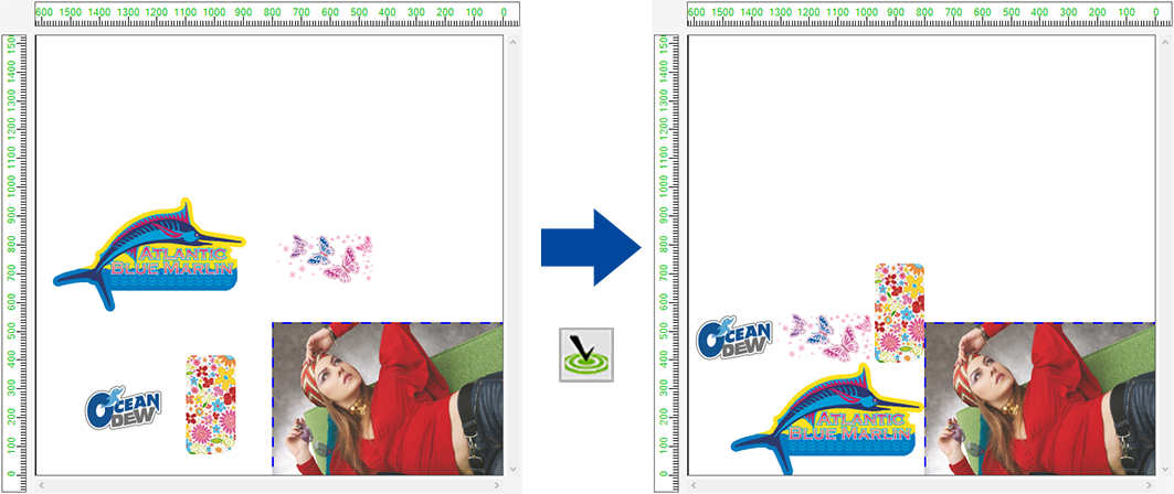 Job placement screen for flatbed printer