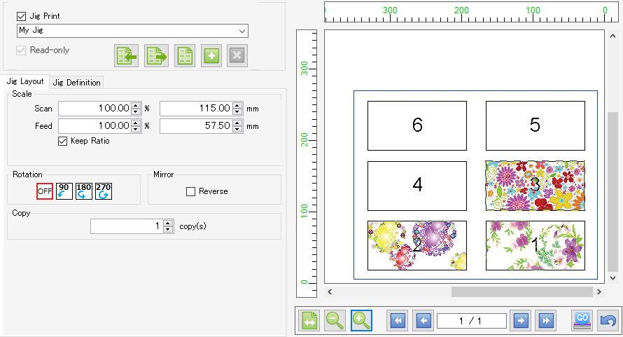 Jig placement edit tab and preview screen
