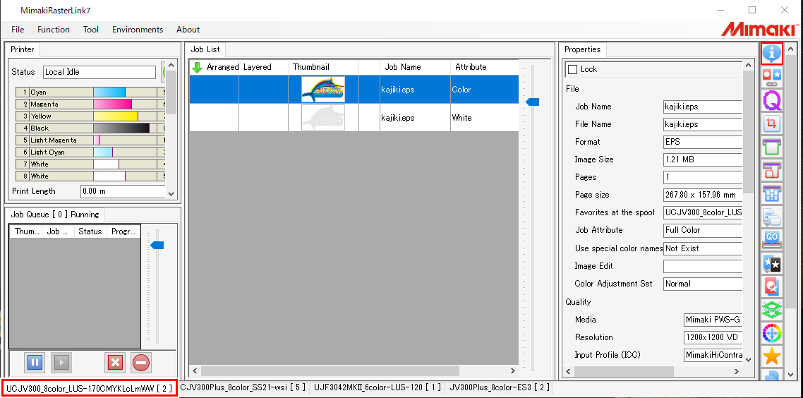 Selected printer screen