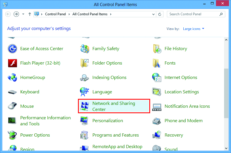 Control Panel screen