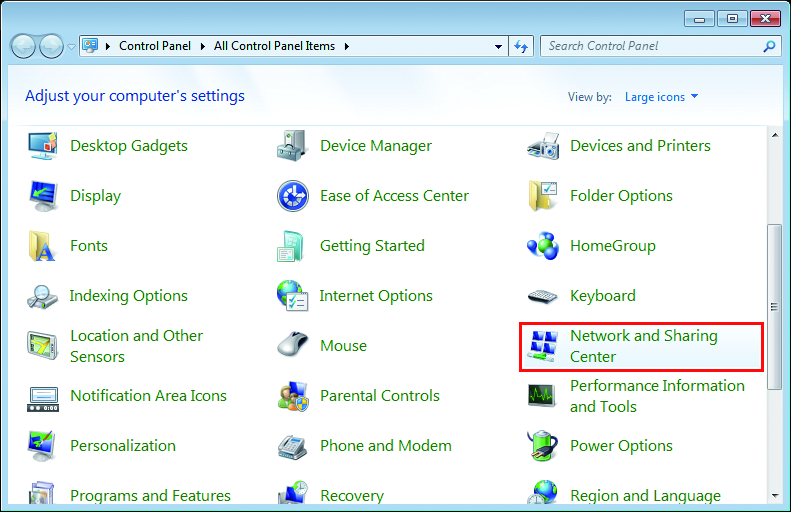 All Control Panel Items Screen