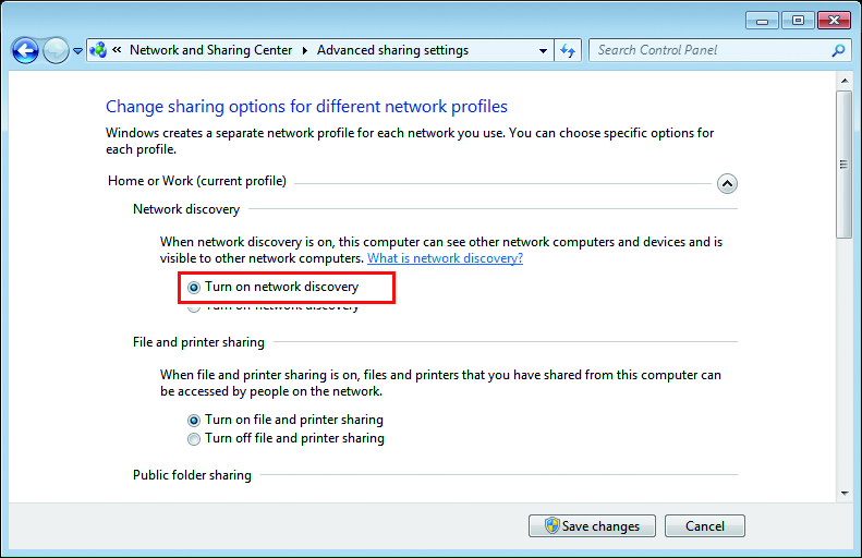 Advanced Sharing Settings screen
