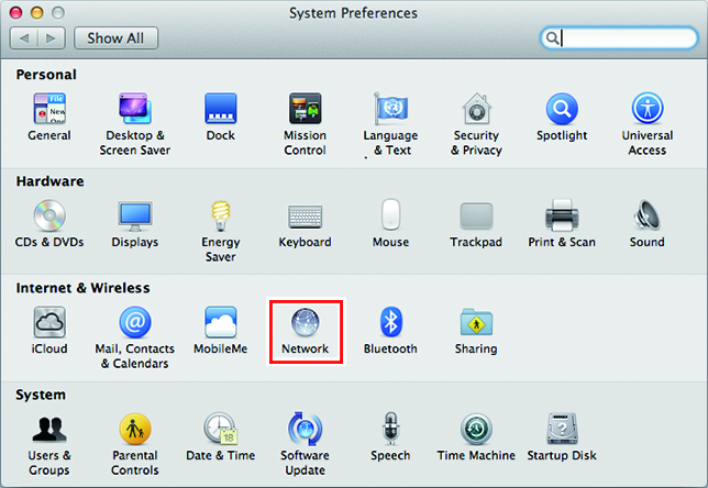 System Preferences screen