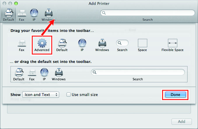 Drag the Advanced icon to the toolbar