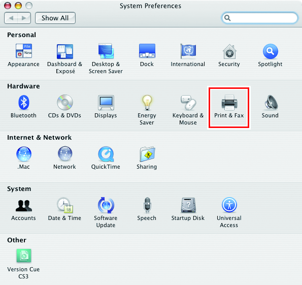System Preferences screen