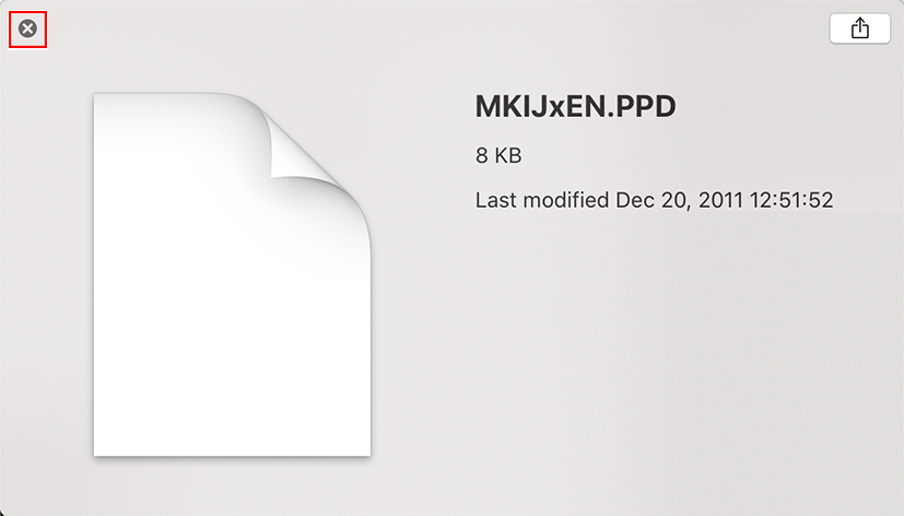 Close Quick Look scree